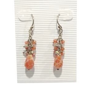 925 Sterling Silver Dangle Drop Earrings Fire Agate Beads Hook Jewelry Lot